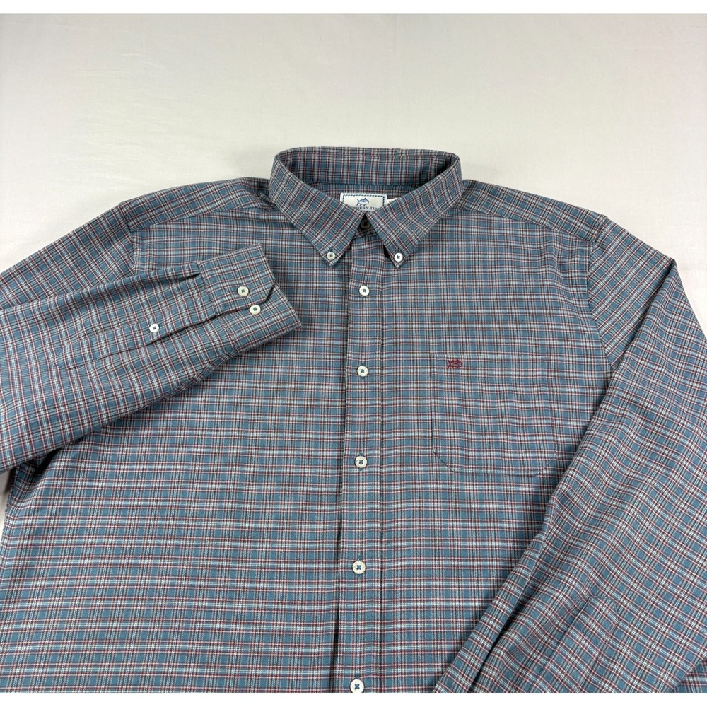 Southern Tide Intercoastal Shirt Men XL Blue Plaid Button Up Long Sleeve Stretch